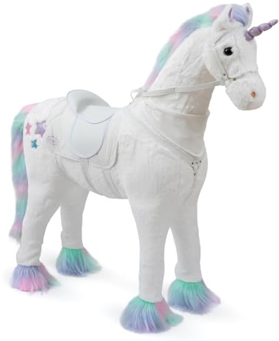 ELLA & PIET® Großes XXL Stehpferd Einhorn Snow mit Sattel (Weiß-Pastell) Steheinhorn Standpferd