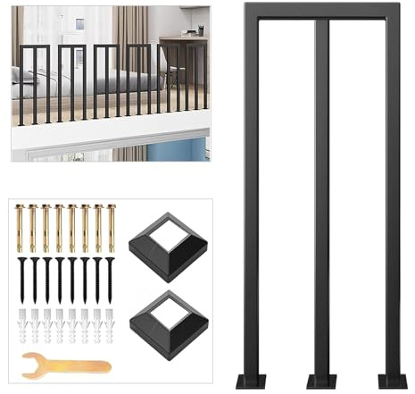 SCGSJZH Geländer Treppen Schwarz, U/M-förmiger bodenmontierter Handlauf, modernes schmiedeeisernes Brüstungsgeländer, Garten-/Korridor-/Loft-/Innentreppengeländer (95cm, M-Typ)