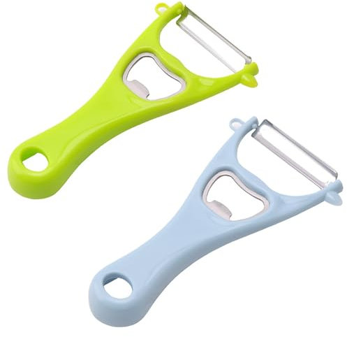 2 Pcs Rotary Potato Peeler, Stainless Steel 2-in-1 Multi-Functional Kitchen Tool, Peeler and Bottle Starter, Quick Vegetable Peeler