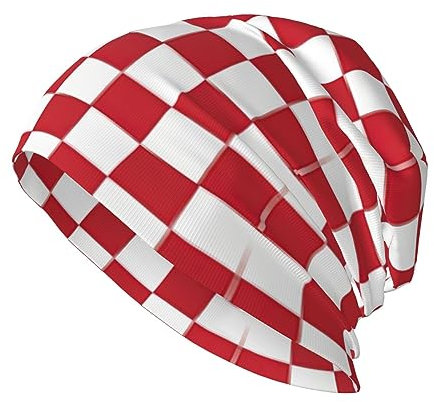 BEEOFICEPENG Totenkopf-Mütze, Beanie-Mütze, Strickmütze, Sturmhaube, Slouchy-Beanie-Mütze, Laufmütze, Unisex, Rot-Weiß