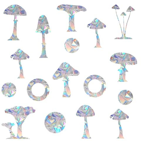 EONBES 45 Pieces Window Decals for Bird Strikes - Suncatcher Rainbow Static Clings for Windows - Anti-Collision for Glass Windows and Doors, Mushroom Style