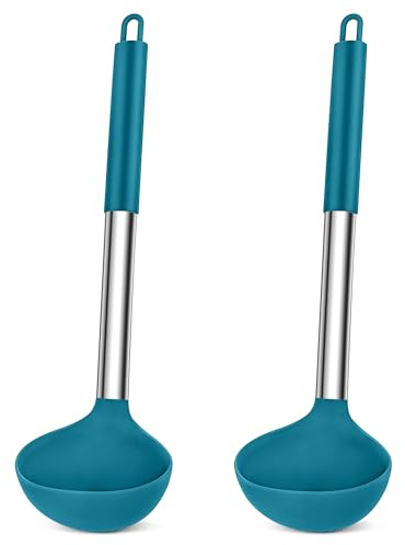 HaWare Suppenkelle, 2 Stück Silikon Schöpflöffel Set, 30cm Schöpfkelle mit Edelstahlgriff, Groß Soßenkelle zum Servieren und Schöpfen von Suppen & Eintöpfen, Hitzebeständiger & Spülmaschinenfest, Blau