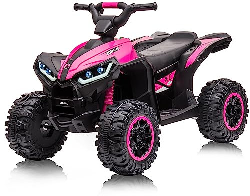 Quad Elettrico per Bambini con Batteria Ricaricabile 12V, Macchina Elettrica Per Bambini con Musica, Clacson, Velocità Elevate e Basse, Luci a LED, Regali per Bambini 3+ anni (Rosa)
