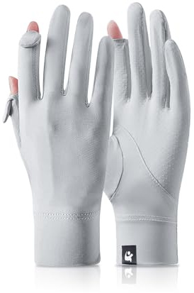 Feelorna Women UV Sun Protection Gloves, Summer Ice Silk Breathable Sunblock Gloves Full Finger Non-slip Touch Screen Driving Gloves for Cycling Riding Golfing Hiking