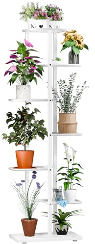 OSKOPWRC Pflanzenständer, hohe Pflanzenständer Ecke Innen, gestufte Metall Blumentopfständer Blumenregal, Blumenhalter, Pflanzenregal für Wohnzimmer, Hof, Terrasse, Büro, Weiß, 7 Schichten
