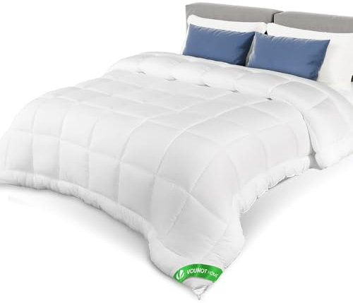 VOUNOT® Piumone Letto Matrimoniale 200x200 cm, Piumino Caldo 300 GSM per 4 Stagioni, Trapunta Autunnale e Invernale, 100% Microfibra, Bianco