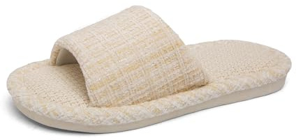 Czgcpyc Pantoufles d'intérieur en coton et lin, pantoufles décontractées douces et antidérapantes à bout ouvert pour femmes et hommes Beige EU 37-38