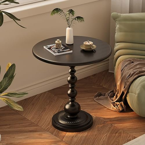 FZSERUN Beistelltisch, Kleiner Runder Beistelltisch Metall, Vintage KaffeegeträNk Cocktailtisch, Kleiner Akzent SäUlentisch, Wohnzimmerecken/Kleine RäUme, 52cm HöHe,Schwarz,D:40cm
