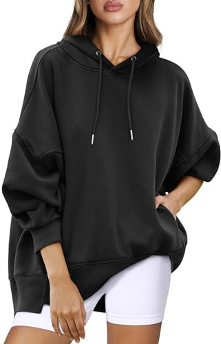 Timuspo Felpa con cappuccio da donna oversize basic felpa con cappuccio tinta unita oversize a maniche lunghe sweatshirt casual moderna pullover top autunno felpa con cappuccio, Nero , S