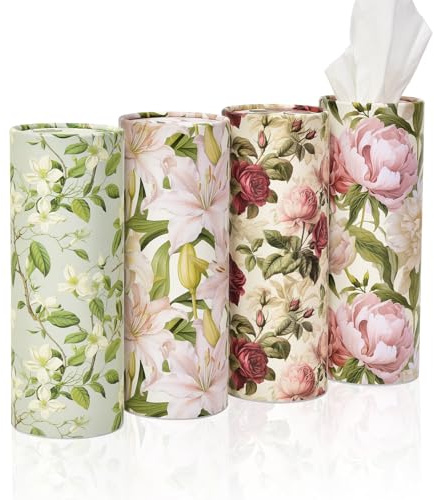 4pack Car Tissues Holder with Facial Tissues Vintage Rose Peony Orchid Travel Tissue Tubes Box Container for Tissues Cylinder Car Cup Holder
