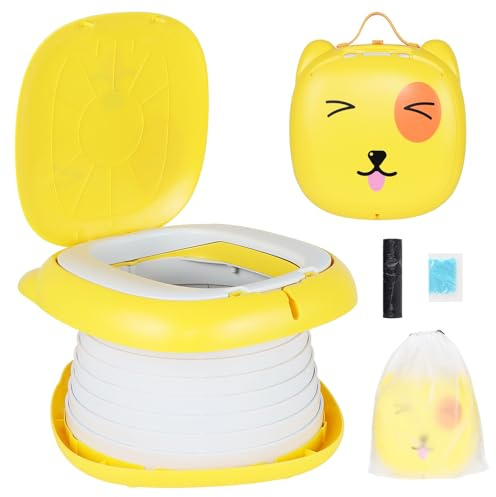 Yeelua Travel Potty for Toddlers, Potty Training Toilet Seat Portable Potty for 1-5 Year Old Boys Girls - 45pcs Potty Bags Included for Toddler Travel, Camping and Outdoor Use (Yellow Dog)