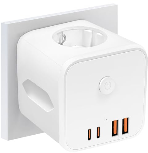 Lunriwis 7 in 1 Steckdosenwürfel ohne Kabel, 4000W Steckdosenadapter Würfel Mehrfachsteckdose mit USB, 3 Fach Mehrfachsteckdose Weiß
