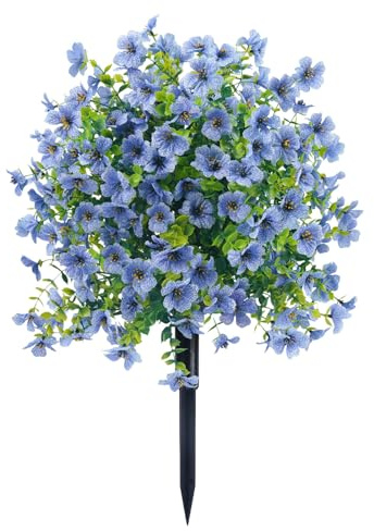 23in Artificial Violet Ball Topiary Trees with Ground Spikes,Fake Flower Bushes Plants,Fade Resistant Faux Shrubs Tree Brush for Indoor Outdoor Front Porch Garden Backyard Decor (Sky Blue)