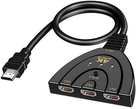4K HDMI Switch, Gold Plated 3-Port Splitter with High-Speed Pigtail Cable | Supports 4K/Full HD 1080p/3D Video | Manual HDMI Switcher for Multiple Devices -for Home Theater Systems