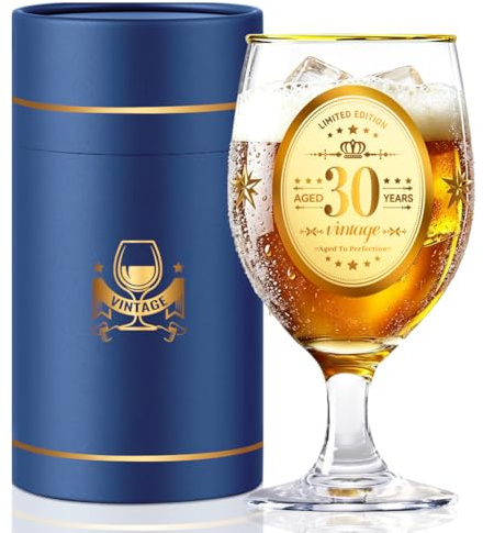 DEARLIVES 30th Personalised Birthday Gifts Beer Glasses for Him, 450ml/15oz Aged 30 Years Custom Beer Mug for Men, Dad, Husband, Brothers, Friends, Boyfriend, Gift Box (30)