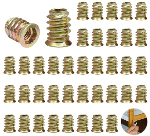 40 Pièces Insert Fileté Bois M6, Ecrous Hexagonaux Filetés en Alliage de Zinc Vis à Douille Écrou Inserts Filetés en Bois Douille à Tête Inserts D'écrou pour Meubles(M6*15mm)