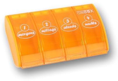 CINIBOX 4 in 1 – Tablettenbox mit 4 Fächern – Pillendose & Medikamentenbox für einen Tag – leicht zu öffnen & sicher verschlossen – BPA-frei, lebensmittelecht & Medizinprodukt – Made in Germany