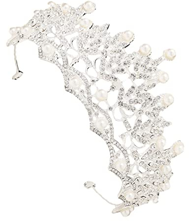 FRCOLOR Corona Sposa in Lega con Cristalli e Perle di Plastica, Elegante e Leggera per Cerimonie Matrimonio e Feste
