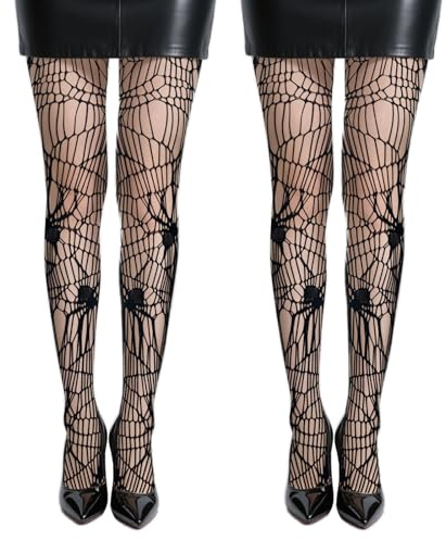 SAIIURV 2 Paare Spinnennetz Strumpfhose, Netzstrumpfhose Schwarz, Schwarz Sexy Fischernetz Strümpfe, Halloween Strumpfhose, Strumpfhosen Gothic, Spinne Kostüm, für Halloween Karneval Party
