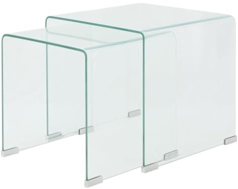 Gecheer Ausziehtisch, Rolltisch, Tisch-Set, 2-teilig, Hartglas, transparent