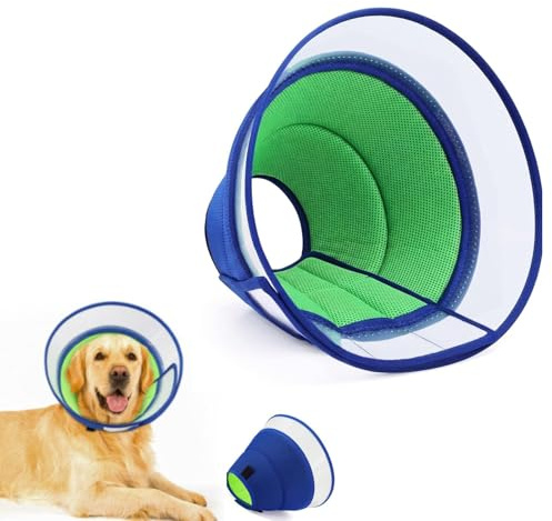 SHYSBV Halskrause Hund Weich, Hundekragen Leckschutz, Verstellbarer Weicher Elizabethanischer Kragen, Leichter Wundschutz & Leckschutz-Kragen aus PVC, Atmungsaktiv und Bequem (Blau, Größe M)