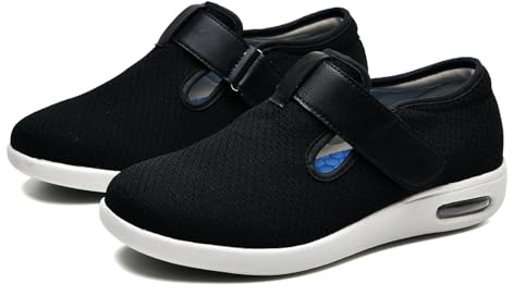 JTNZDAW Zapatillas Pie Ancho Hombre Zapatos Ortopedicos Mujer Especial Diabetico Caminar Pies Hinchados Los ancianos para Juanetes Deportivas Diabeticos Cómodas Zapato Ortopedico(Black,47 EU)