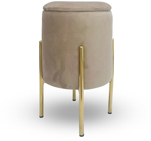 IlGruppone Pouf Contenitore in Velluto Moderno con Gambe Oro – Poggiapiedi Salvaspazio, Sgabello Arredo Elegante 30x45 cm per Soggiorno e Camera - Tortora