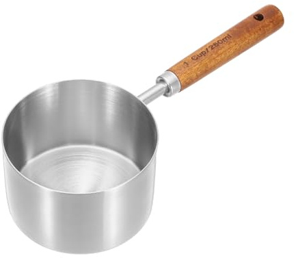 sourcing map Cuchara medidora, cuchara de café de acero inoxidable de 250 ml con mango de madera para café molido, té, azúcar, cocina, hornear, madera