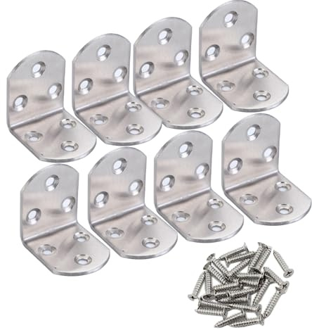4 Pack Flat Mending Plate for Wood, Stainless Steel Straight Brackets Flat Repair Fixing Wood Brace Joining Plates Connector with Fixing Screws (8, L-Shaped Bracket 1.5*1.77*1.77in)