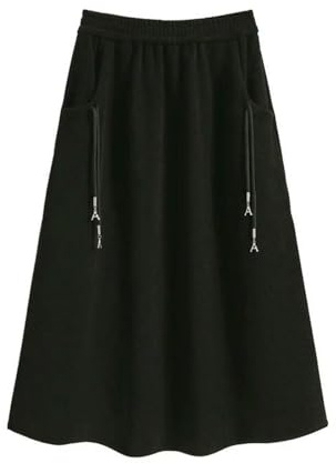Gyios Gonna Lunga Gonne Arricciate in Maglia Casual Chic Abbigliamento Autunno Inverno Taglie Forti-nero-5xl