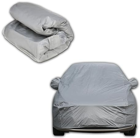Waterproof Universal Full Car Cover – Breathable PEVA, UV Protection, Dust & Dirt Resistant – Elasticated Hem, All-Weather Outdoor/Indoor Protection – Grey (Medium/Large Sizes) (Medium)