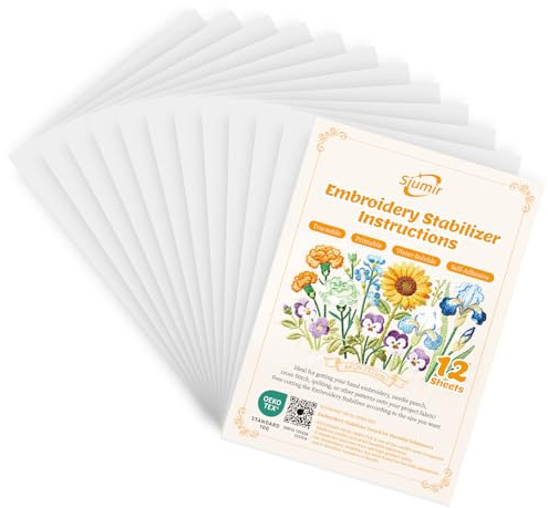 Siumir 12 Unidades Estabilizadores A4 29,7x21cm, Papel Trazado Transferible soluble en agua Autoadhesivo, Reverso Transparente, Imprimible y Dibujable para Bordado Mano, Máquina, Punto de Cruz
