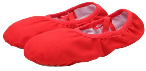 Zapatillas de Ballet de Lona y Cuero Suela Antideslizante, Rojo, Talla 32