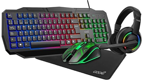 Cool Teclado PC Gaming USB (Combo 4 en 1) + Raton + Auriculares + Alfombrilla Youth (Español)