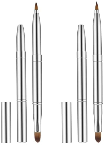 Lip Brush for Lipstick, 2PCS Lip Brushes Retractable Double-Ended Metal Handle with Sharp Tip and Rounded End for Lipstick, Lip Gloss, and Eyeshadow Application