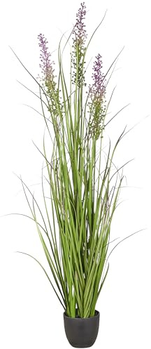 CREATIV green Künstlicher Grasbusch Ziergras Schilfgras 100 cm lila mit 3 Halmen im Kunststofftopf 11,5 x 10,5 cm – dekoratives Kunstgras für Wohnzimmer und Büro