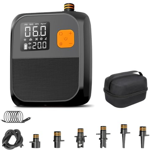 Elektrische SUP Pumpe Akku 8000mAh, 20PSI Elektrische Luftpumpe Mit Touchscreen, 120L/Min Tragbare Akku Luftpumpe Automatische Abschaltung, 6 Düsen Für Stand Up Paddle Board, Kajak, Schlauchboot, Pool