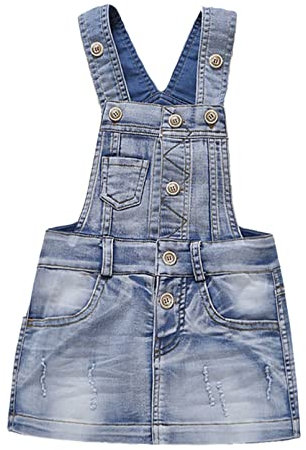 KIDSCOOL SPACE Vestito Salopette di Jeans per Neonati, Maglione per Bambine Jean, Azzurro, 18-24 Mesi