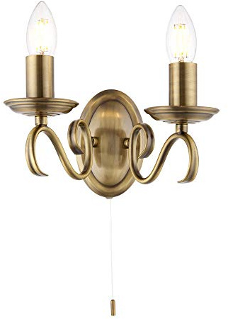 Betta Lighting Dekorative Wandleuchte - Dimmbare Doppelwandleuchten mit Zugakkordschalter - Twisted Arm Indoor Wandlampe - LED Wandleuchte für Schlafzimmer Flur 60W E14 Kerze (nicht enthalten) Messing