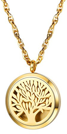 PROSTEEL 18k vergoldet personalisiert Halskette für Männer Frauen Anhänger mit Kette Hohl Baum des Lebens Medaillon Ätherische Öle Diffusor Floating Locket Aromatherapie Zubehör 8 Pads verfügbar(gold)