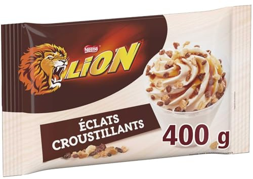 NESTLÉ PROFESSIONAL LION Topping - Éclats Croustillants Biscuités - 400g | Topping pour desserts, Glaces et boissons - Éclats de chocolat au lait et caramel - Garniture croquante pour pâtisseries