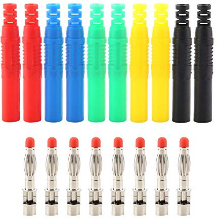 10Pcs 4mm Multimeter Test Leads Probes, DIY Welding Copper Banana Plugs with PA Nylon Insulated Safety Seal Protection, Solder Cable Male Connector Adapters 5 Pairs