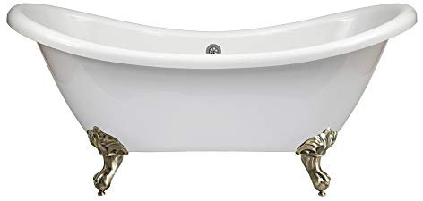 Milano Legend White 1750mm x 730mm Double Ended Freestanding Slipper Bath Gold Ball Claw Feet