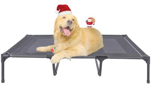 Suddus Elevated Dog Bed for Large Dogs 140lb, Breathable Cooling Raised Dog Cot with Dual Support Bars & Metal Frame, No-Slip Feet, Waterproof Pet Bed for Indoor/Outdoor, X-Large, 48 * 36 * 9in, Grey