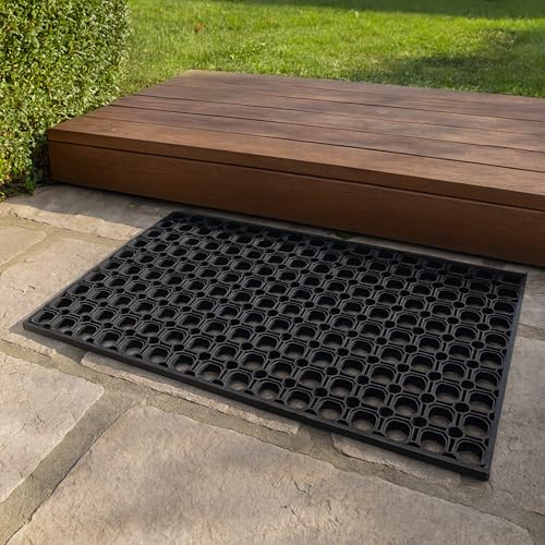 Rutschfeste Gummimatte Außen & Innen - Schwarz 60 x 80 cm (Rechteckig) | Witterungsbeständige Fußmatte Gummi Türmatte strapazierfähig Fußabstreifer klassisch Fußabtreter aussen Schmutzfangmatte
