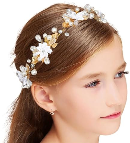 IYOU Perle Prinzessin Helm Gold Strass Hochzeit Stirnband Datum Geburtstag Promo Haarschmuck für Mädchen Blumen und Brautjungfer