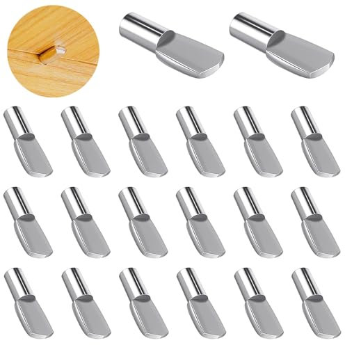 20 Pcs Shelf Support Pegs Flat Spoon Shape Shelf Pins Metal Book Shelf Bracket for Cabinet Furniture Closet Bookcase, Load-Bearing 100KG