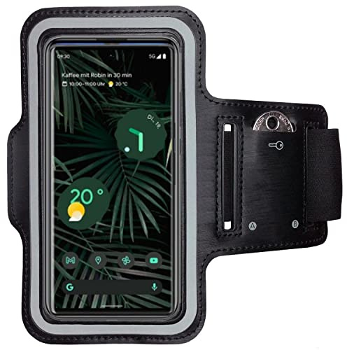 CoverKingz Sportarmband für Google Pixel 6 Pro - Handy Armband Schwarz | Armtasche mit Schlüsselfach, Oberarm Halterung, Sport Laufarmband