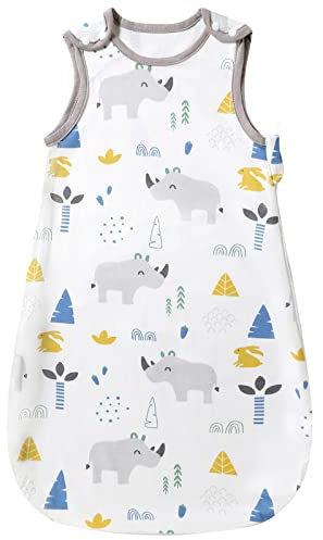 Mosebears Baby Schlafsack Sommer, Cute Animal Cartoon waschbare Decke 0,5 tog für Mädchen und Jungen, tragbare Decke ohne Ärmel Schlafsac (Nashorn, S (0-6 Monate))