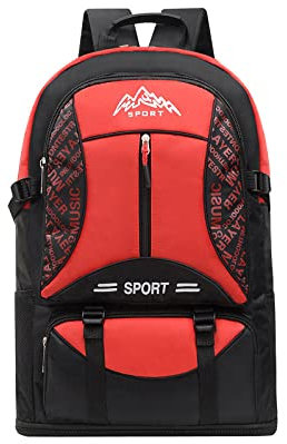 QQYG 60L Herren Erweiterbarer Outdoor Rucksack Angeln Bergsteigen Reise Sport Rucksack Schultasche Camping Bergsteigen Tasche,Vermelho,34 * 13 * 56CM